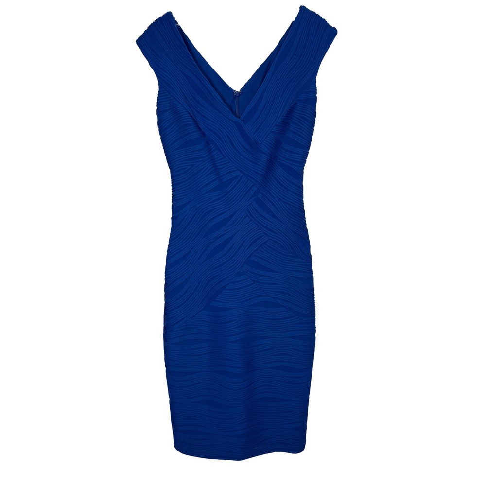 Joseph Ribkoff Royal Blue Textured Wave V-Neck Sheath Cocktail Dress Size 4